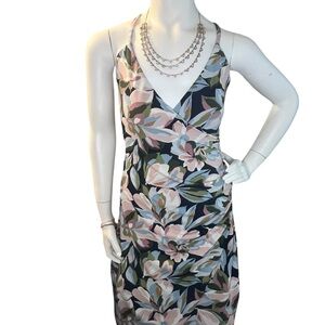 Joie Multicolor Floral Surplice Faux Wrap Ruched Midi Tropical Dress Vacation